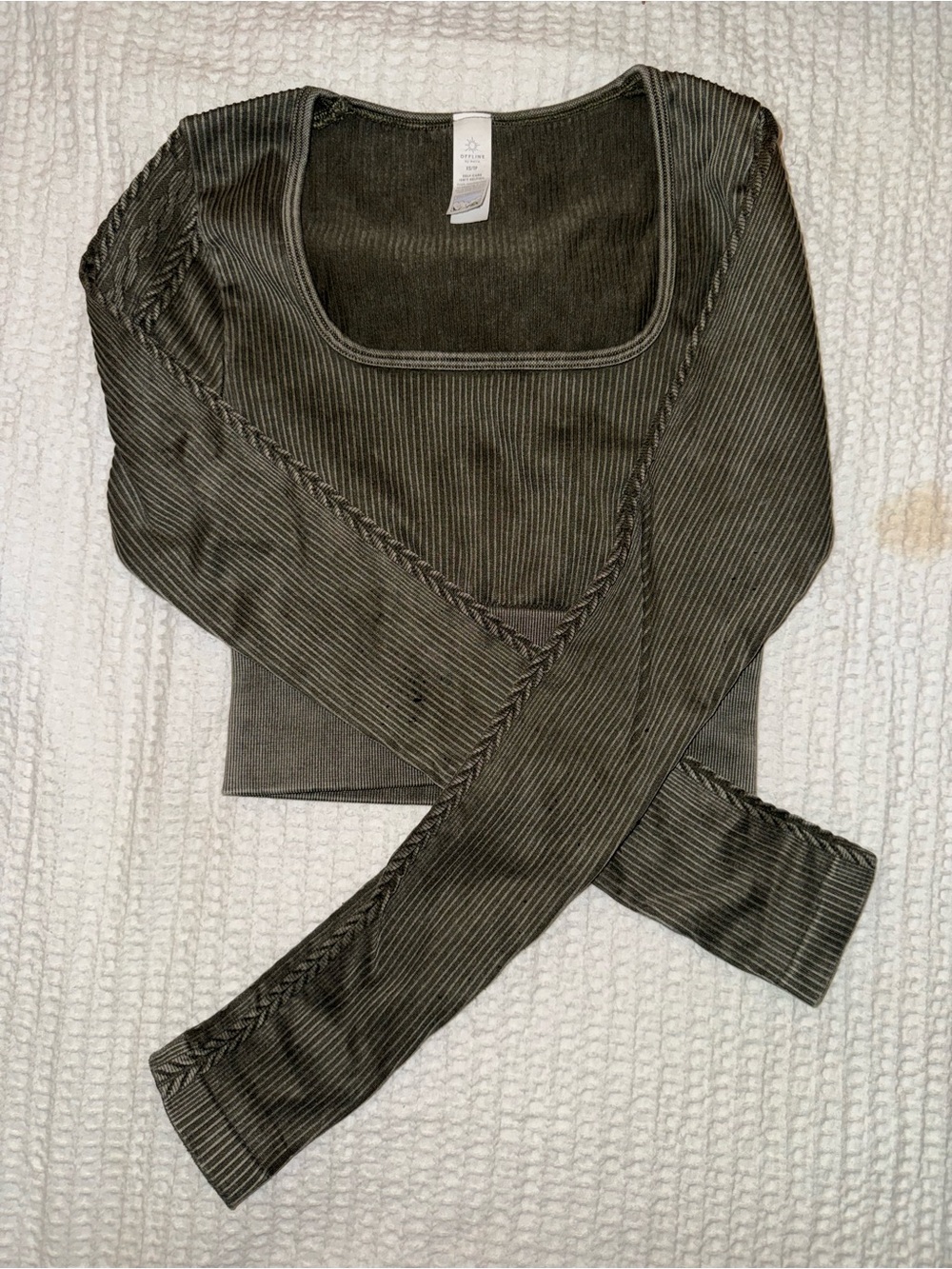 OFFLINE by Aerie Ribbed Long Sleeve Crop Top Olive Green XS Like New